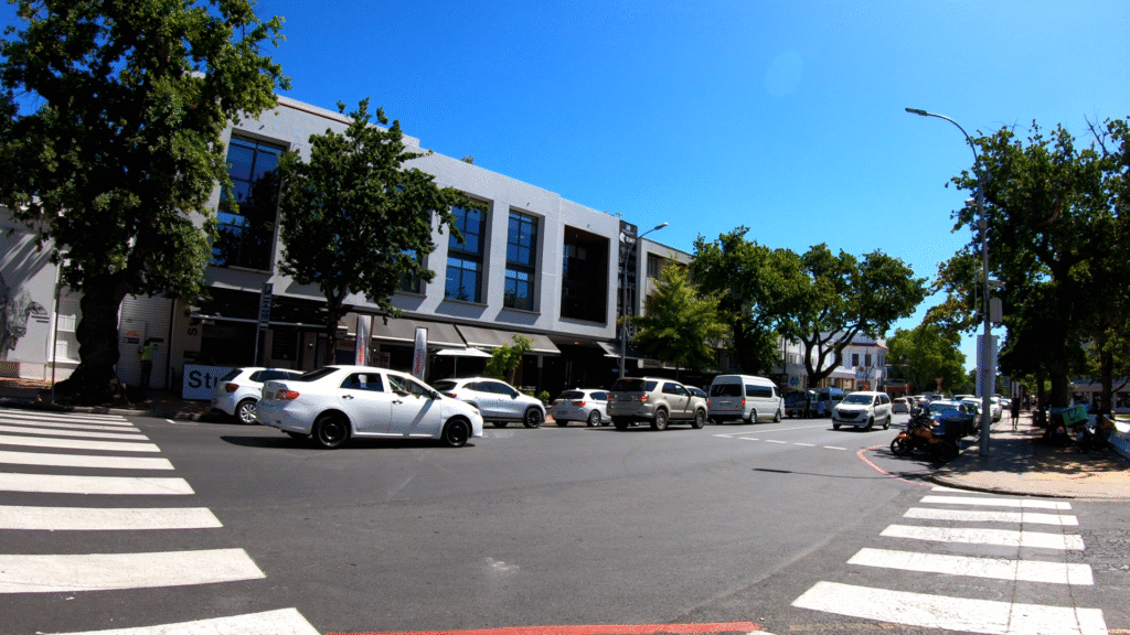 Street Parking and modern buildings Stellenbosch Town